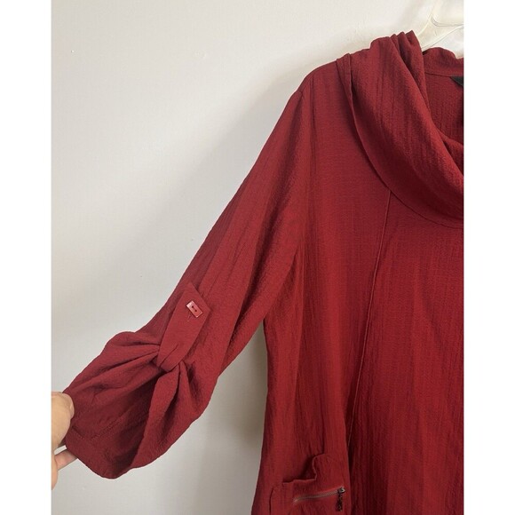 ALI MILES Asymmetric Red Cowl Neck Tunic Top Women Plus 1X Roll Sleeve Lagenlook - Picture 5 of 10